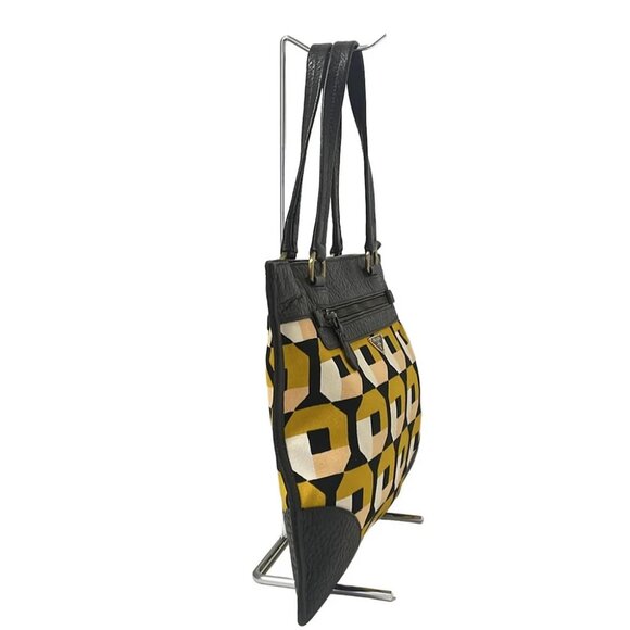 Auth PRADA - Black Dark Brown Multi Canvas Leather Handbag - Picture 8 of 8